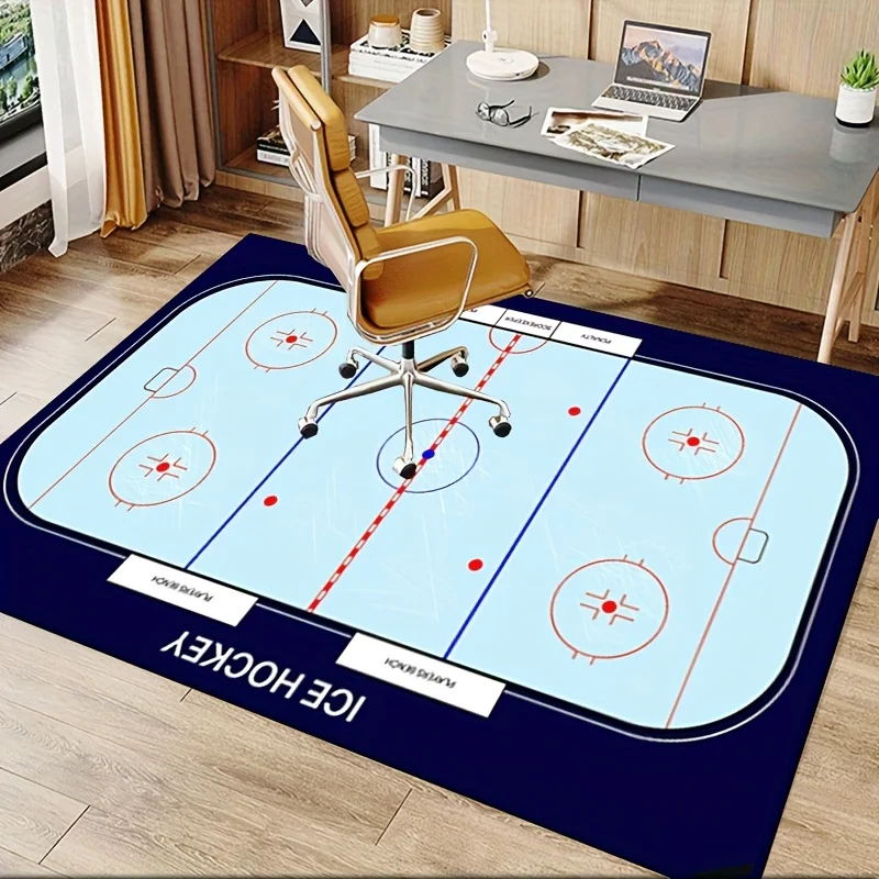 Vintage Ice Hockey Arena Area Rug Sports Field Print NonSlip Floor Mat for Game Room Office Man Cave Athletic Home Decor