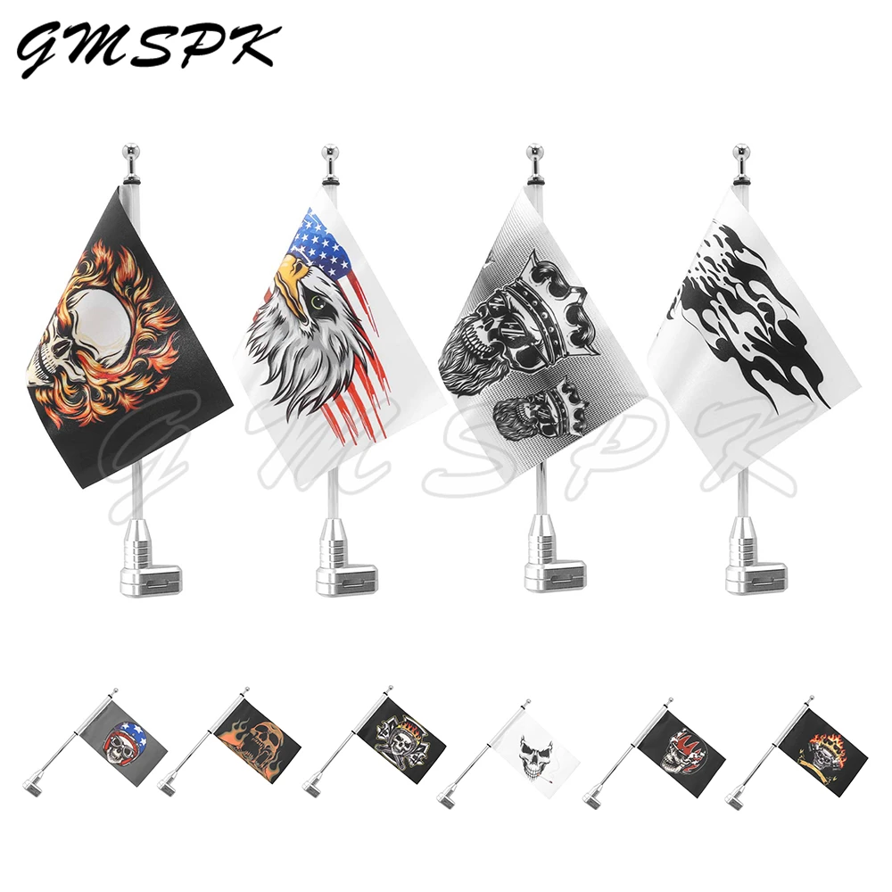 Motorbike Rear Luggage Rack Side Mount Flag Pole Skull Flag Fit for Honda Goldwing GL 1800 GL1800 GL1500 GL1200 2001-2011