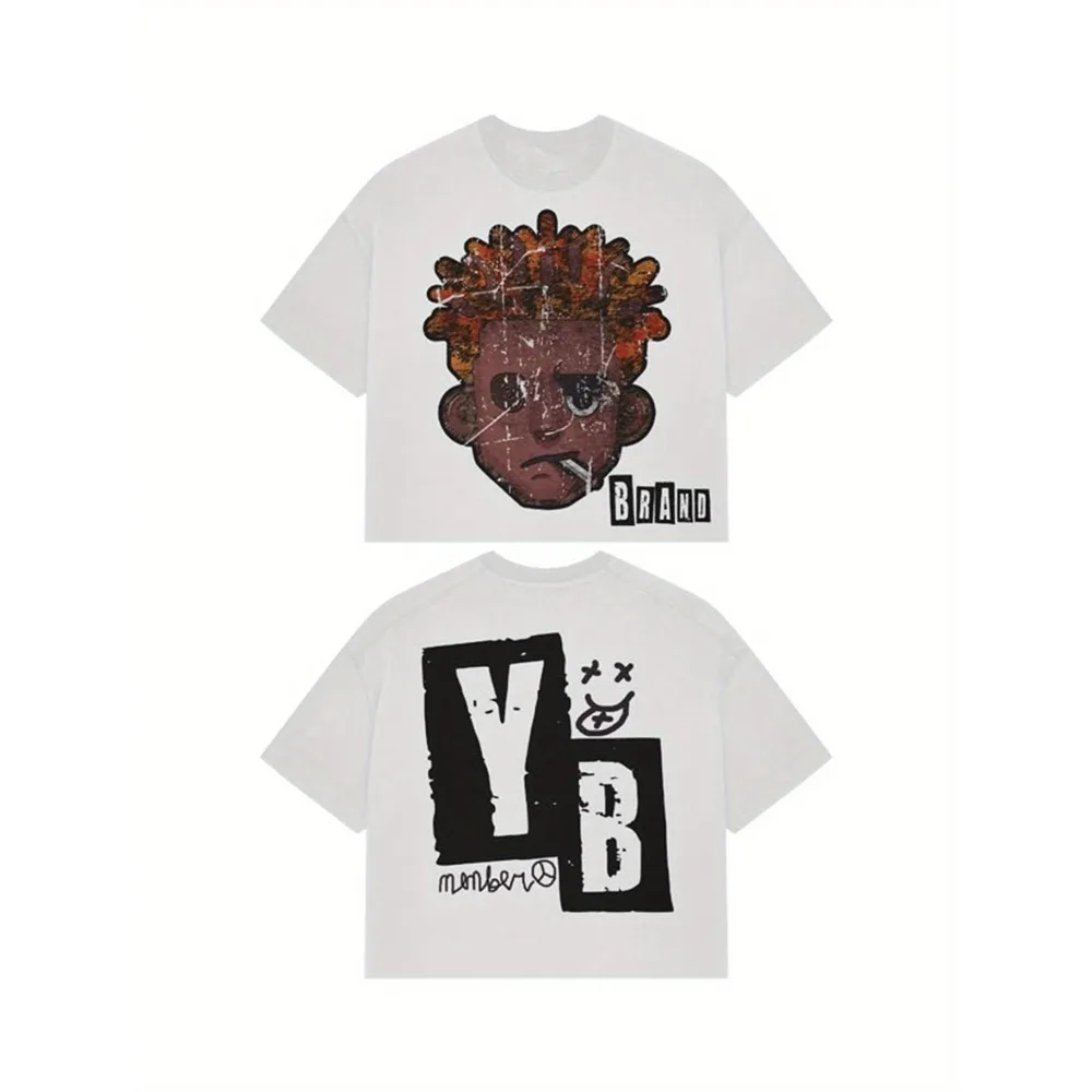 

Men's Y2K Style YB Graphic T-Shirt - 100% Cotton. Soft and breathable. Retro summer streetwear. Bold "YB" print t-shirt.