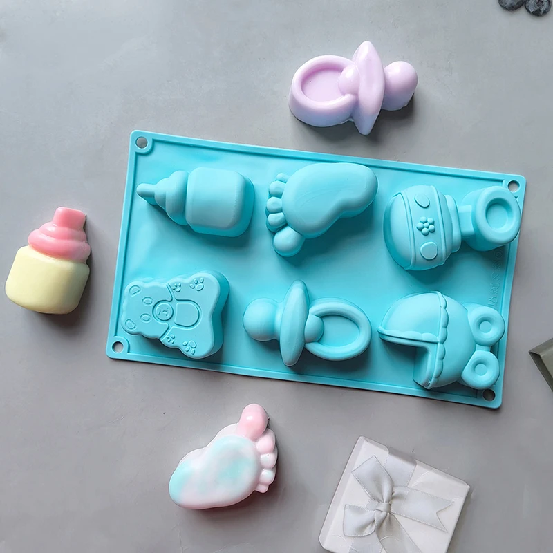 /KQM/Pacifier Baby Stroller Small Foot Shape Silicone Mold Cake Jelly DIY Chocolate Candy Soap Candle Mold Party Supplies Cute