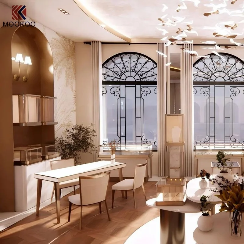 custom.Custom French Luxury Jewellery Boutique Full Curved Wall Display Cabinets Island Showcase Pedestal Vitrine Complete Jewel