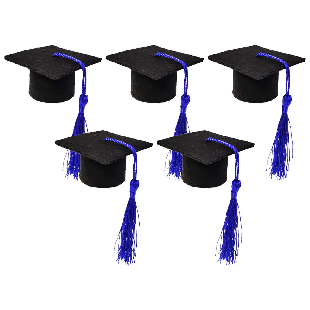 5Pcs Mini Doctoral Wine Bottle Caps Tassel Cover Graduation Party Decoration Beer Bottle Dress Up Holiday Festive Accent