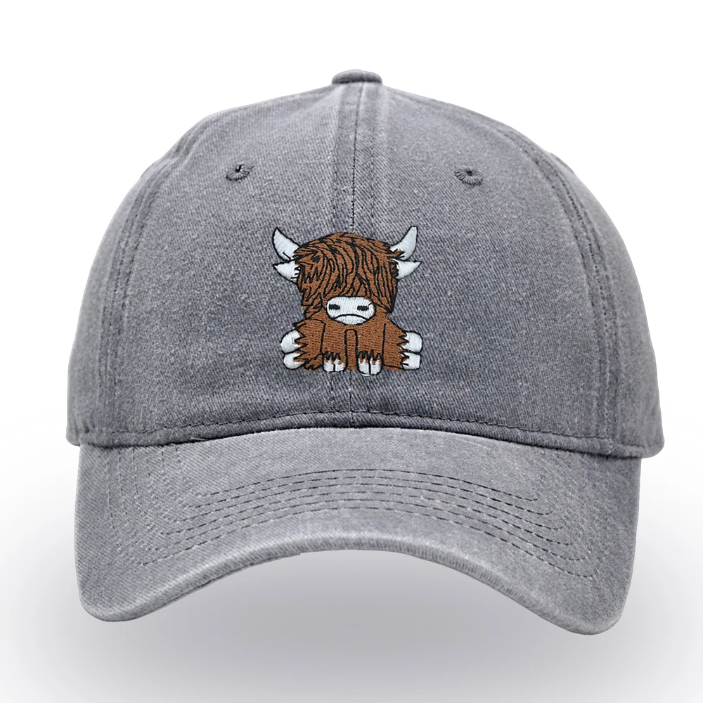 Scottish Highland Cow Baseball Cap Embroidered Retro Scotch Cow Dad Hat  Cotton Unisex