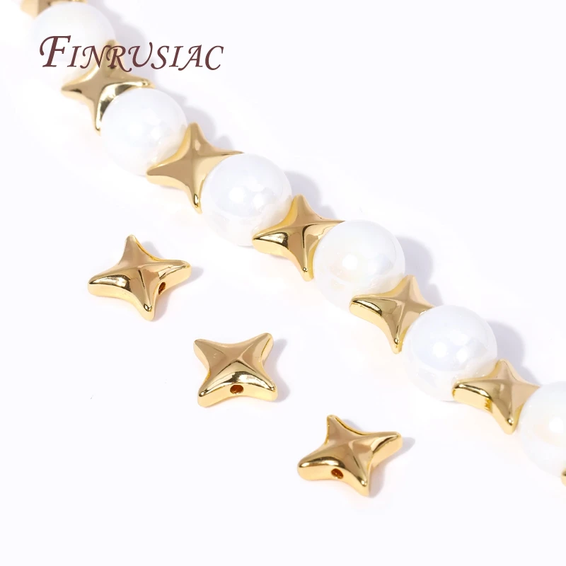 Fashion 18K Gold Plated Brass Star/X Shape Spacer Beads For Pearl Necklace Making, Separators for Beads DIY Beadwork Accessories