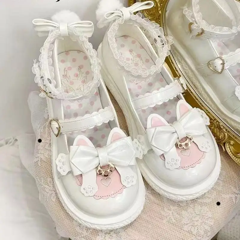 Japanese Harajuku Style Summer Lolita Cute Girl Sweet Sandals Bow Tie Kawaii Chic Mary Janes Shoes Mixed Color Round Toe Casual