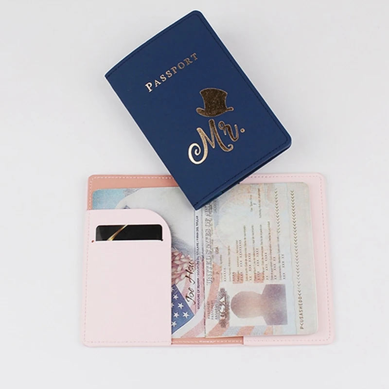 Porta pasaporte cuero PU a Protector tarjetas crédito viaje, amante, pareja, regalo boda para mujeres y