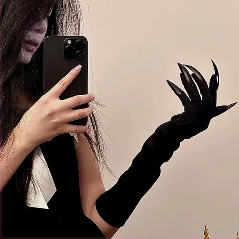 

Black Halloween Cosplay Gloves Spandex Ghost Claw Long Nail Gloves Simple Elastic Comfortable Long Gloves Fashion Accessories