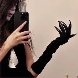 Black Halloween Cosplay Gloves Spandex Ghost Claw Long Nail Gloves Simple Elastic Comfortable Long Gloves Fashion Accessories