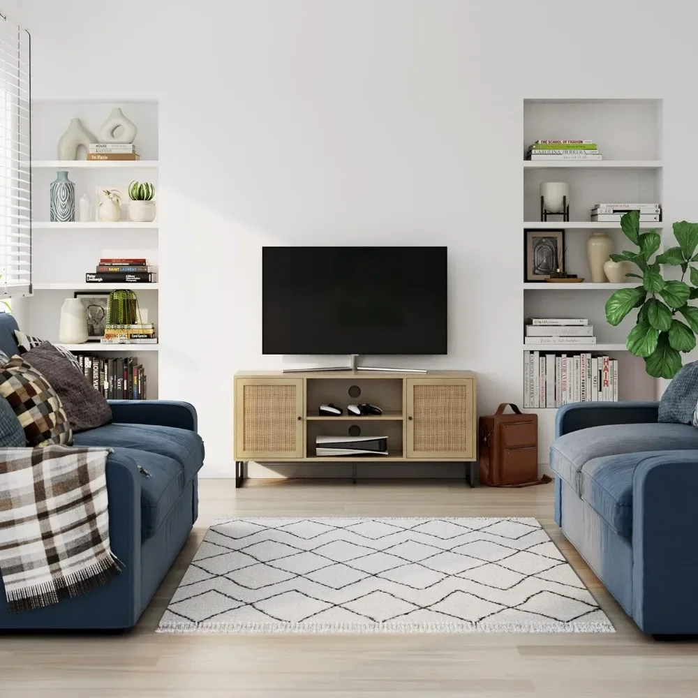 XMSJ Living Room Cabinets,  with A Natural Oak Wood Finish and Matte Black Accents with Storage Doors for Living Room Cabinets