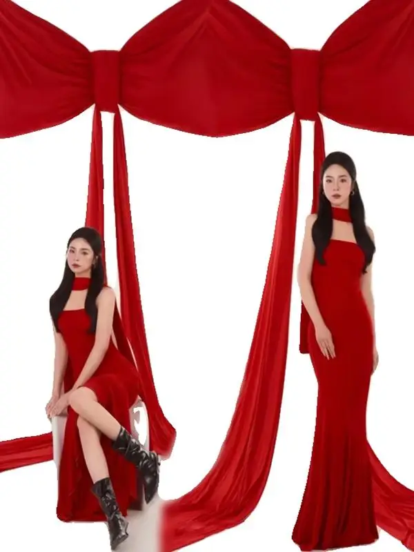 

New Fashionable Simple Chinese Style Photography Costume Soft Style Off-Shoulder Dress Indoor Art Photo Studio Photography