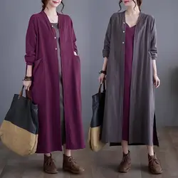 2023 Autumn New Art Retro Cotton Linen Shirts For Women Casual Windbreaker Loose Cardigan Simple Coat Retro Robe Tops Z2857