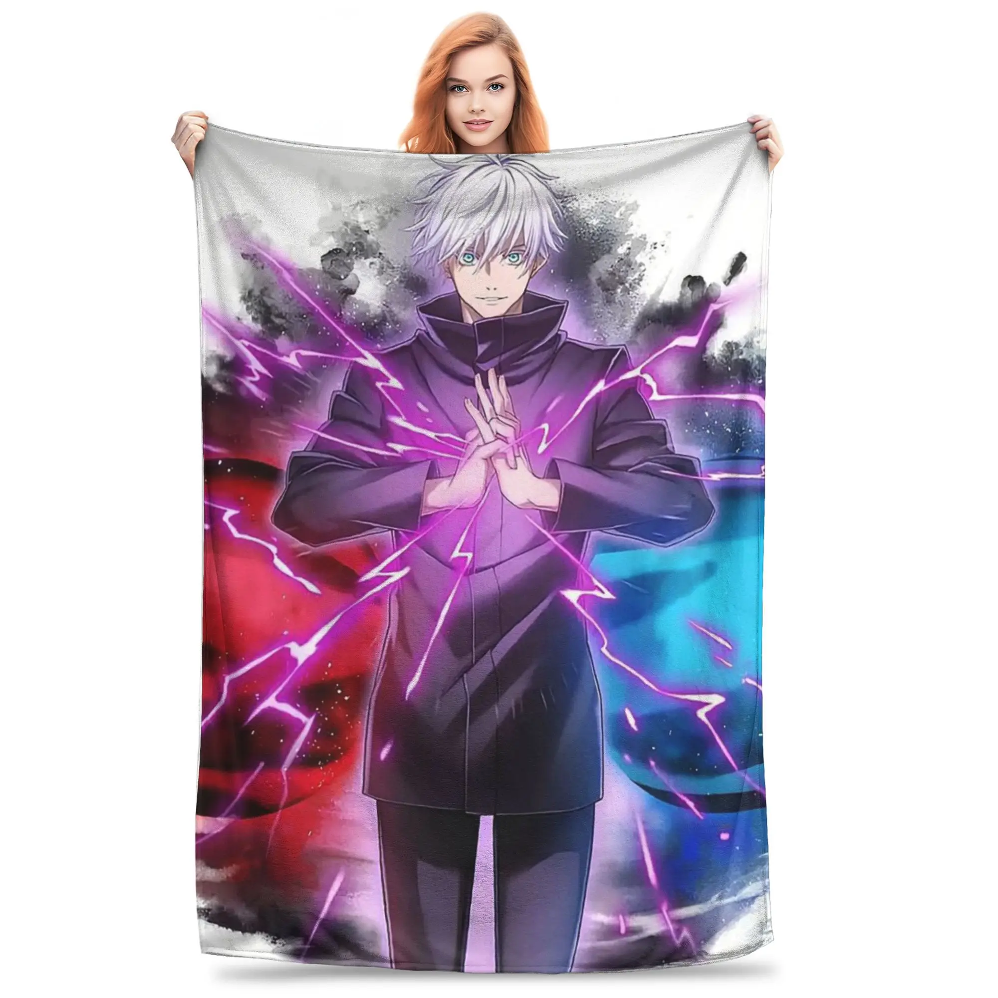 

Flannel Throw Blanket Gojo Satoru Anime Jujutsu Kaisen Warm Plush Blankets Soft Bedding for Bed Living room Home Picnic Sofa