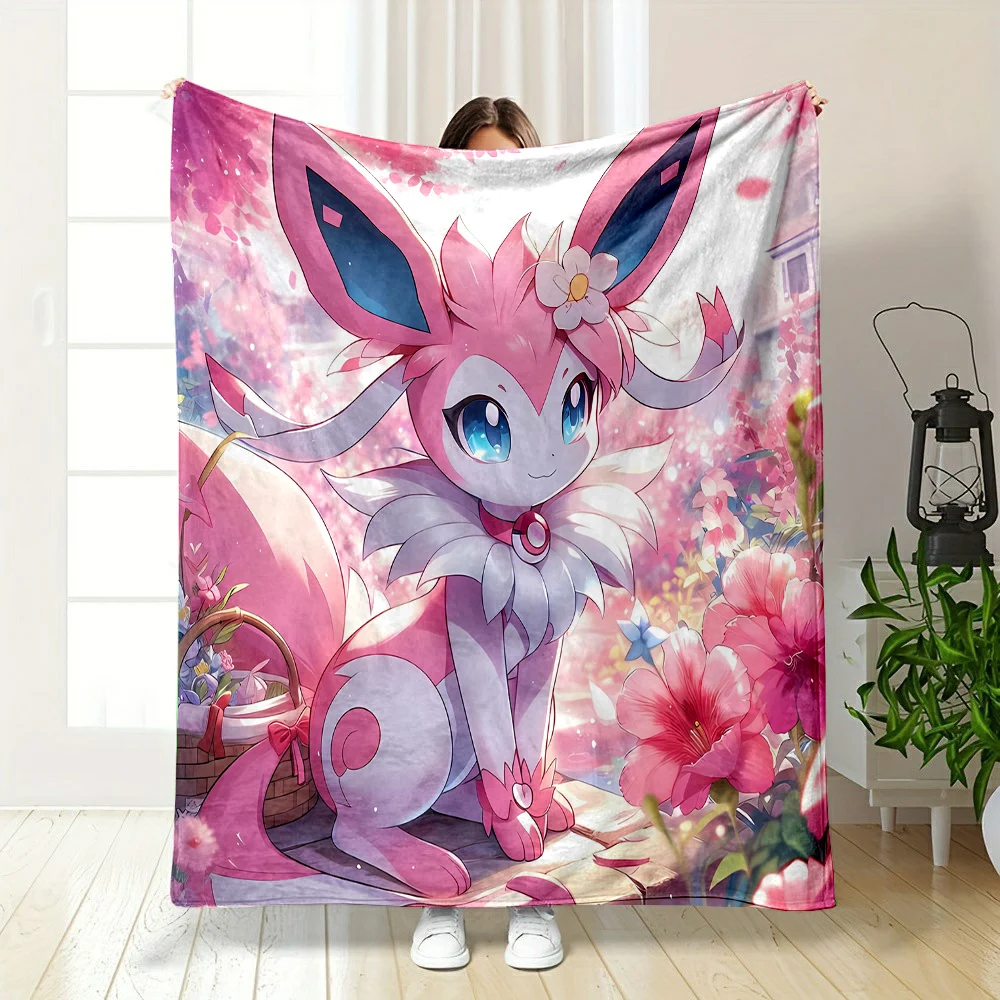 Pokemon Cute Sylveon Pink Eevee Blanket Warm Soft Fluffy Kids and Adult Sofa Bed Throw Blanket Outdoor Travel Camping Sheet