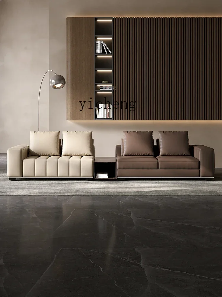 

Minimalist Small Apartment Straight Row Genuine Cattlehide Leather Surface Sofa Living Room