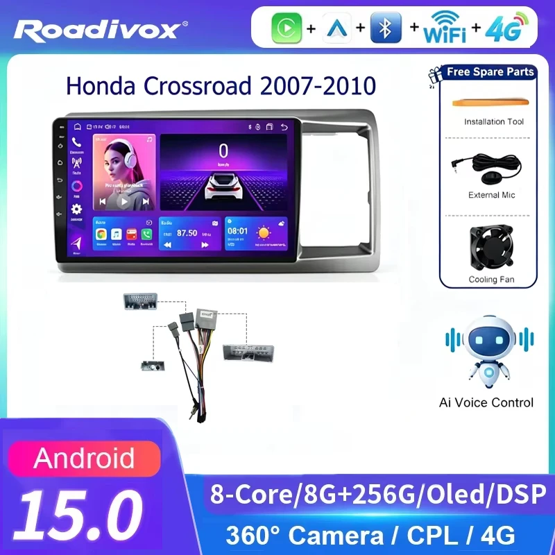 car radio roadivox AI VOICE Android for Honda Crossroad 2007 2010  stereo GPS Navigation video Multimedia Player tape recorder
