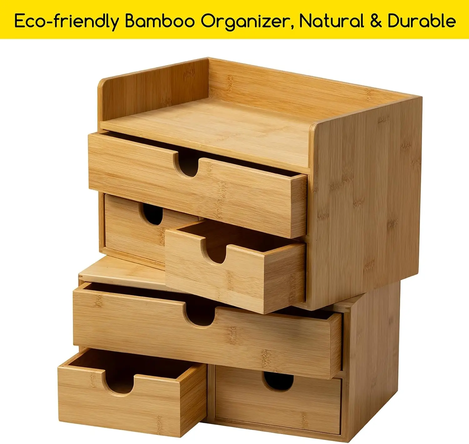 Bamboo Desk Organizer with Drawers: Desktop Storage Container with Shelf