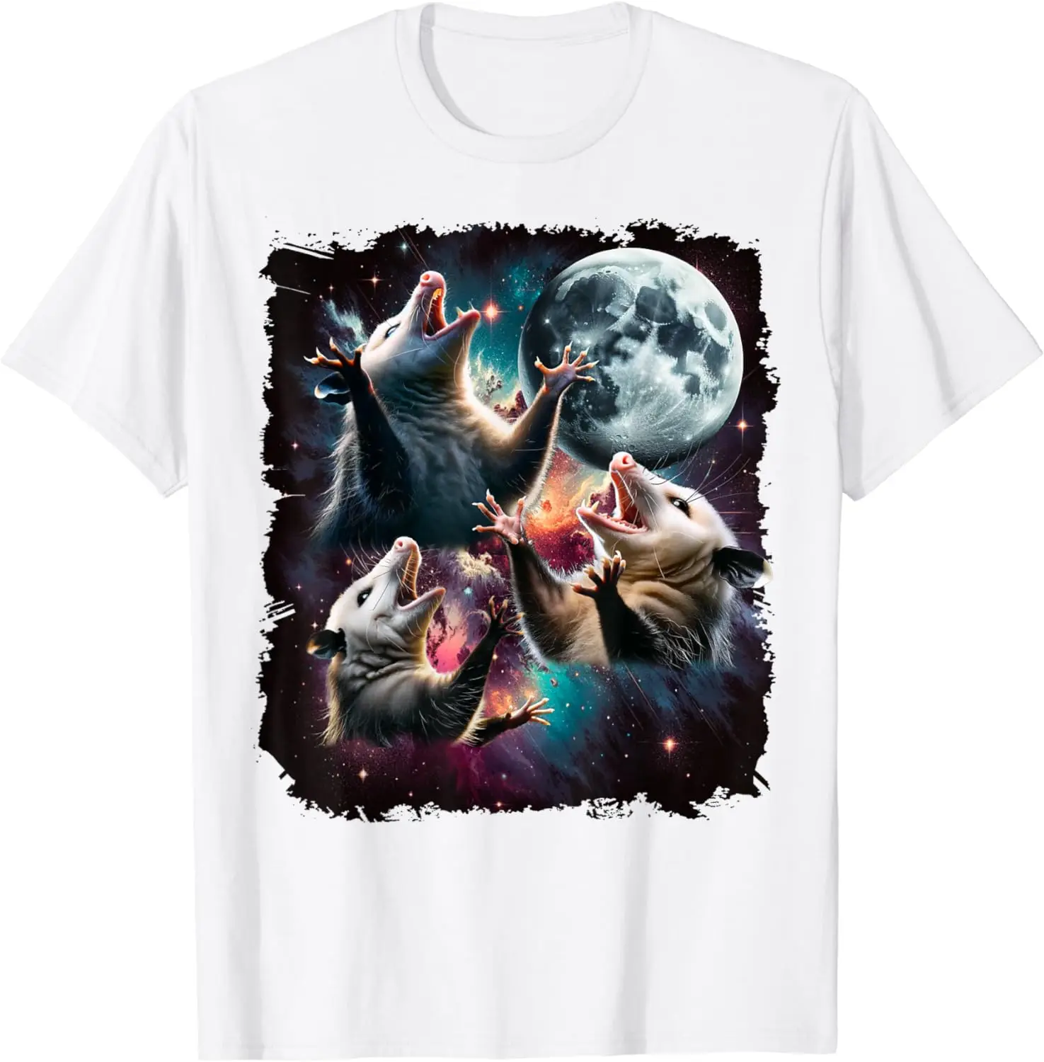 Three Opossum Moon | 3 Possum Moon Funny Weird Cursed Meme T-Shirt