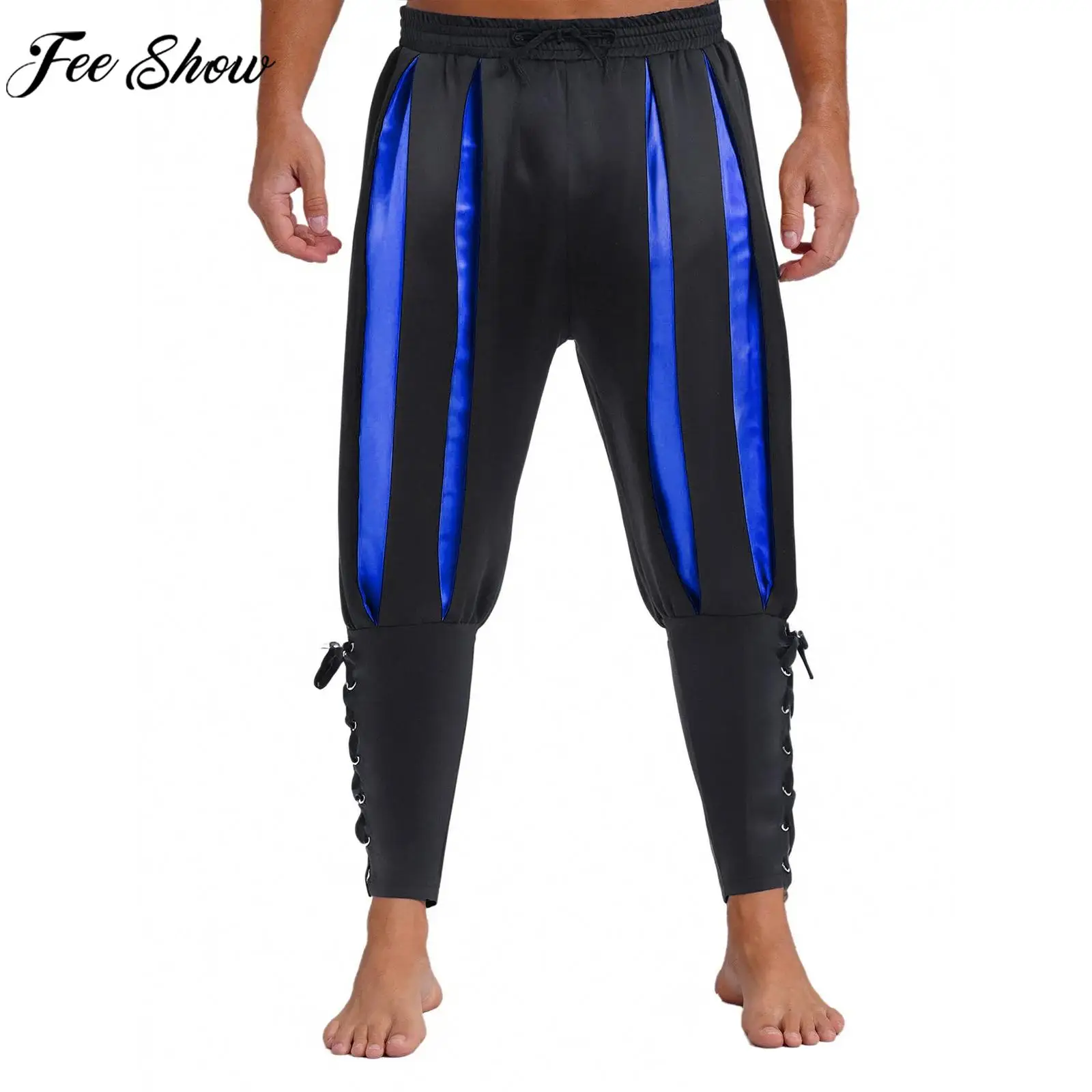 

Men Medieval Renaissance Viking Navigator Pirate Pants Gothic Ankle Banded Trouser Halloween Theme Party Vampire Cosplay Costume