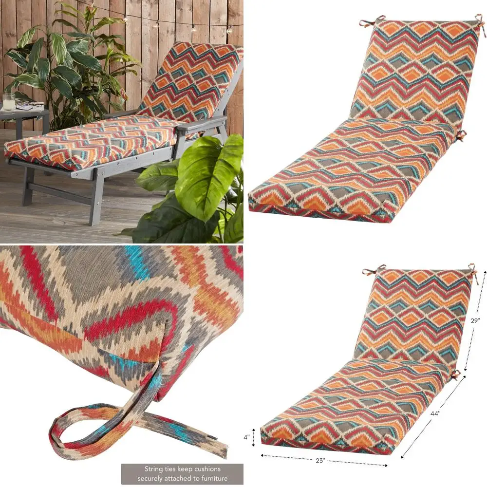 

Outdoor Reversible Chaise Lounge Chair Cushion, Aztec