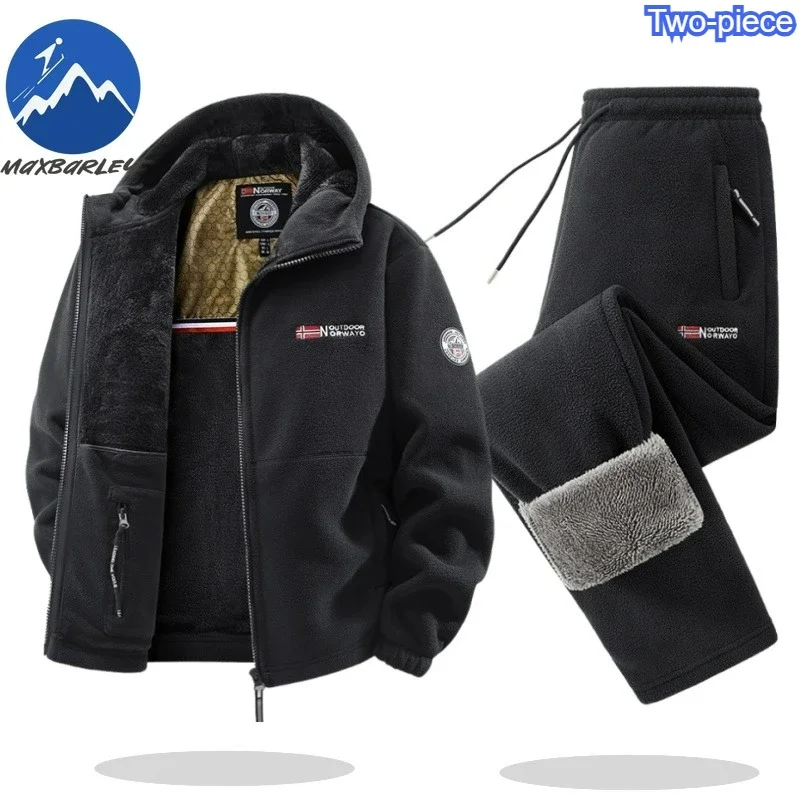 

COMXZ Winter Men Tracksuit 2025 High Quality Thick Fleece Jacket + Pants 2 Piece Set Casual Ski Running Sportswear Snow Set