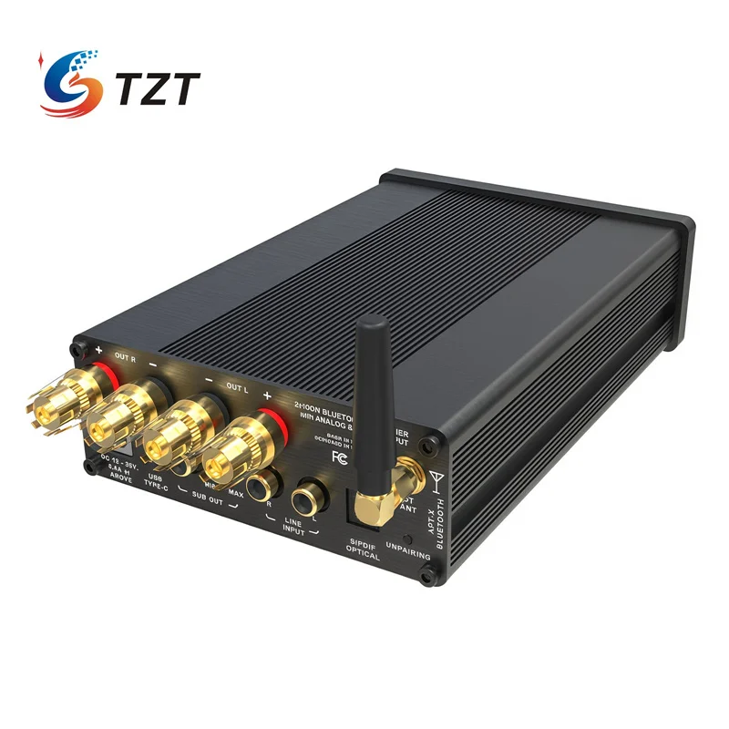 TZT BRU6 2x100W QCC3034 Bluetooth5.1 Audio Power Amplifier PCM5121 DAC Support Subwoofer/Stereo Output