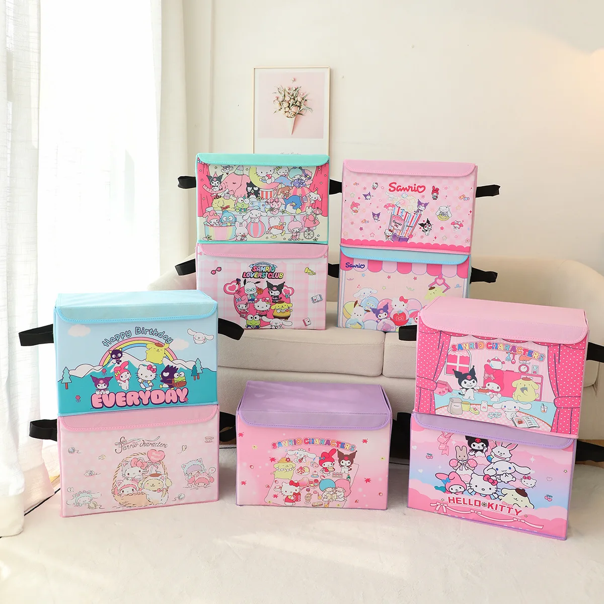 Sanrio Hello Kitty Desktop Storage Box Cute My Melody Kuromi Cinnamoroll Sundries Underwear Cosmetic Stationery Organizer Basket