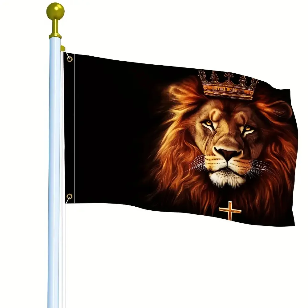 Lion of Flag Vintage Design Outdoor Polyester Decoration Crown Cross Black Background