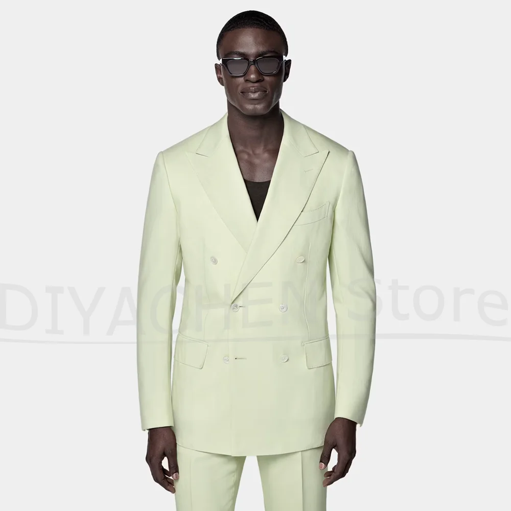Men 2 Piece Suit Fashion Double Breasted Tuxedo Blazer And Pants Formal Groom Wedding Modern Gentleman Summer Party Outfit