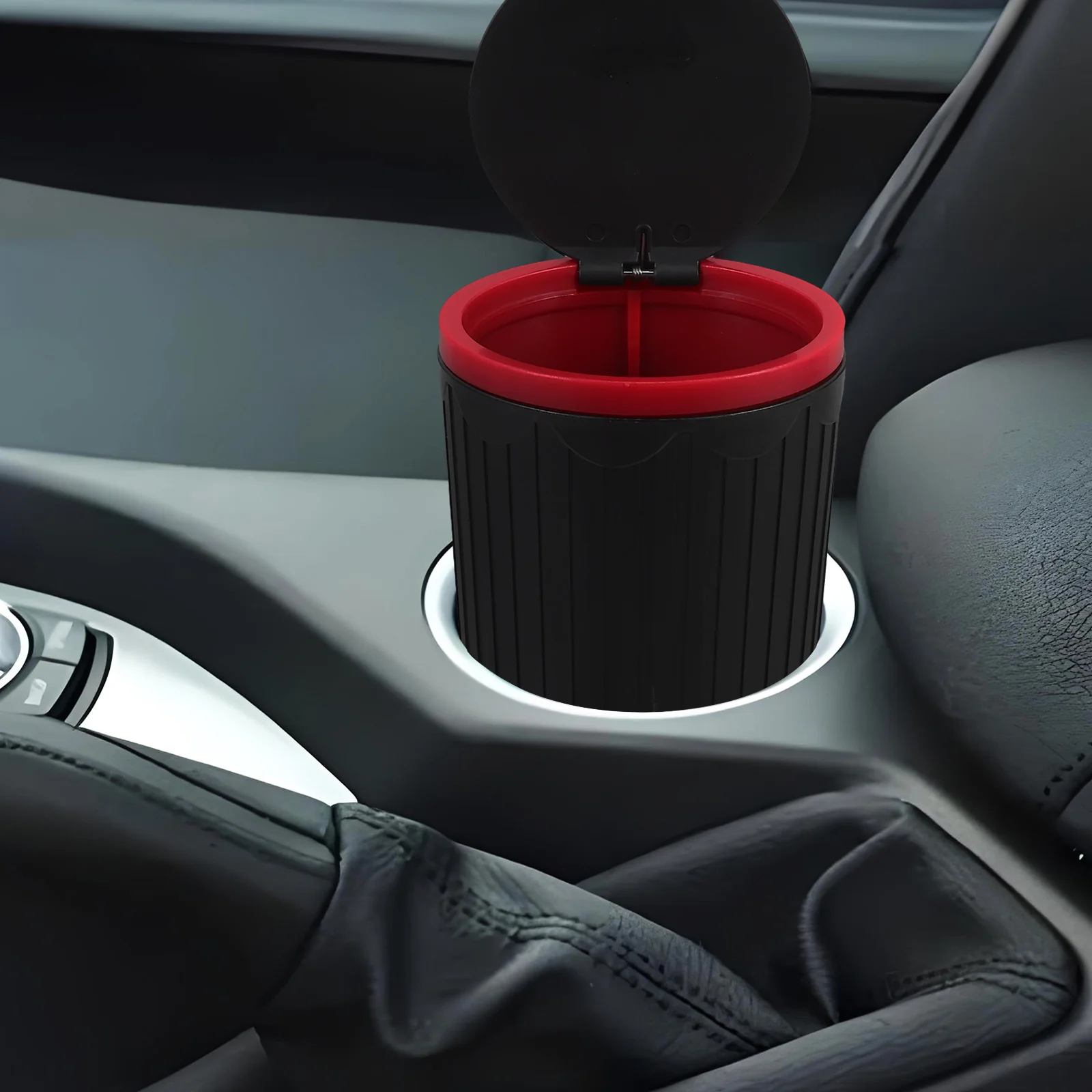 

Multi-Functional Car Trash Can Wet Dry Compartments Waterproof Portable Garbage Bin Vehicle Organizer Cup Holder Compatible