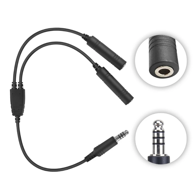 Professional U174/U Helicopter Headset Converter Cable Cord for Double Plugs Aviation Interfaces Communication