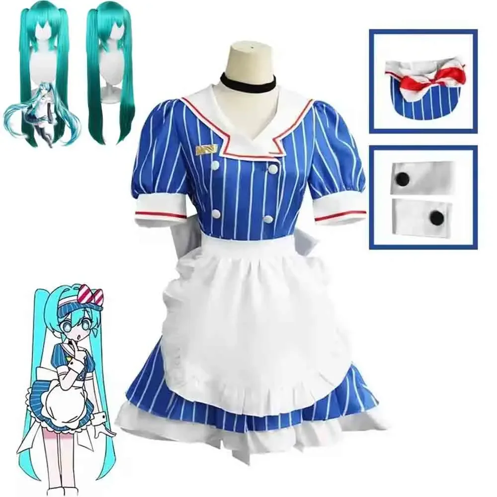 Uniforme de cosplay Anime Mesmerizer, robe de demoiselle d'honneur rayée pour femme avec chapeau et tablier, tenue de fête pour Halloween, Noël et carnaval