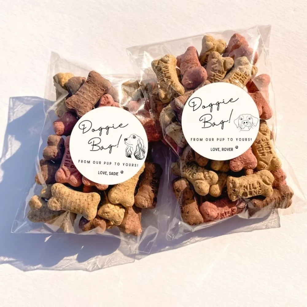 Customized Dog Treat Bag, Personalized Sticker and Treat Bag, Doggie Goodie Bag, From Our Pup to Yours, Dog Face