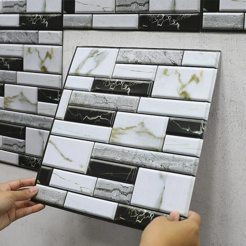 10pcs Thick Wall Sticker Self Adhesive Tiles Floor Stickers Marble Bathroom Ground Wallpapers Waterproof PVC Bedroom Living Room