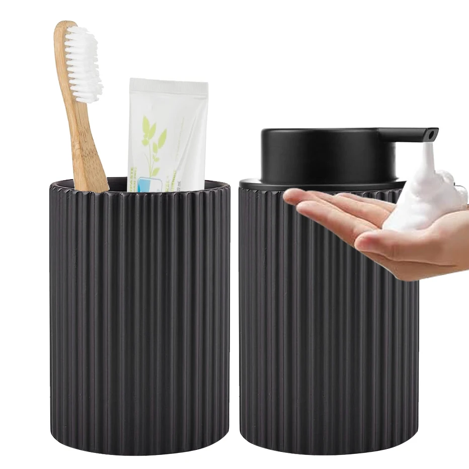 Hand Foaming Bottle with Toothbrush Cup Strip Design Bathroom Countertop Hand Washing Foaming Dispenser Bottle