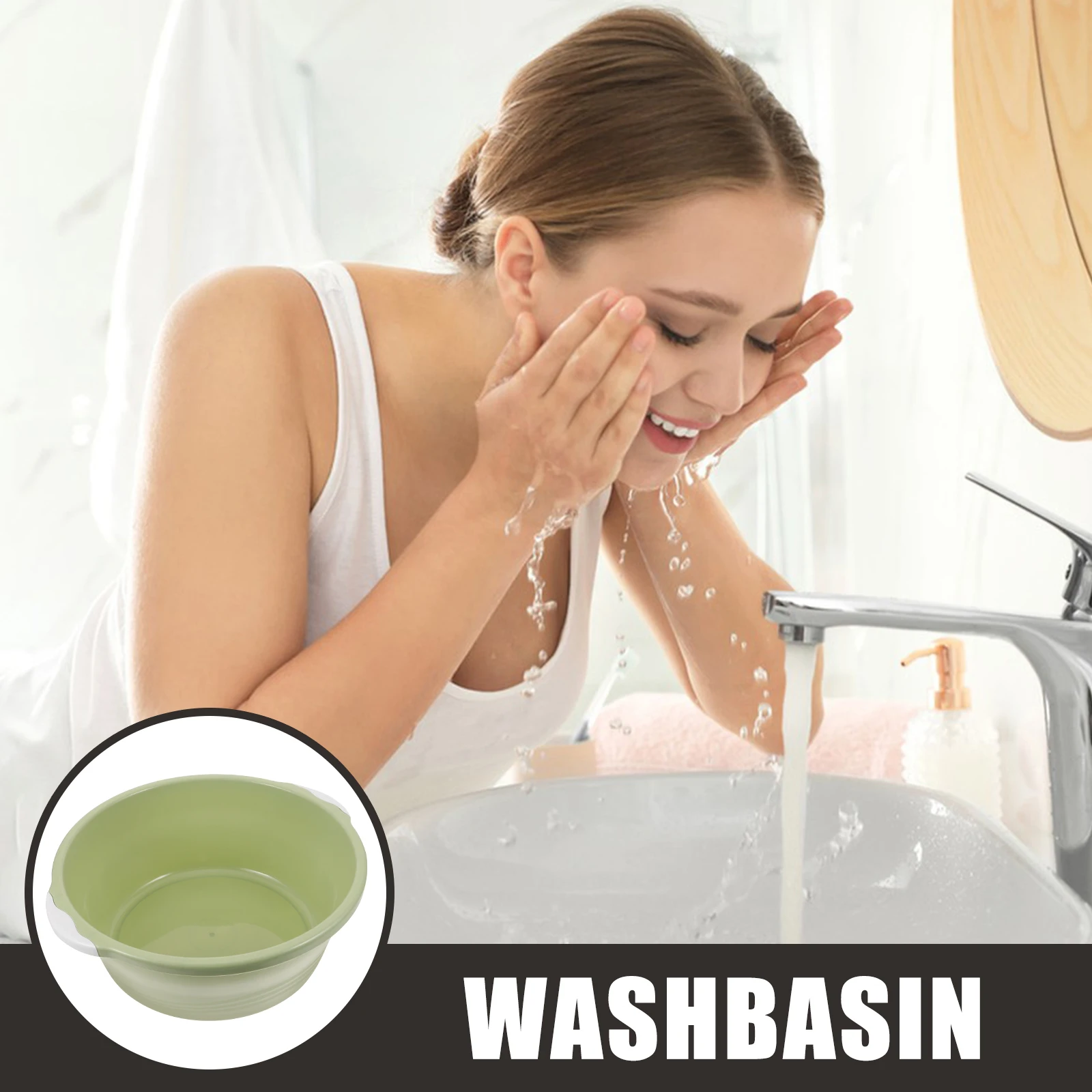 2pcs Plastic Wash Basin Large Green Household Foot Basin Home Bathroom Classical Anti-Slip Durable Multifunctional Kitchen Gift