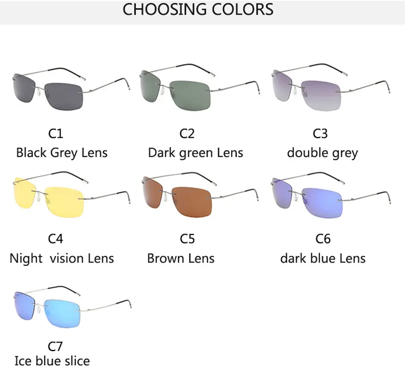 Titanium Frameless Polarized Sunglasses Driver Driving Night Vision Goggle Folding Ultra Light Color Film Titanium Sunglasses