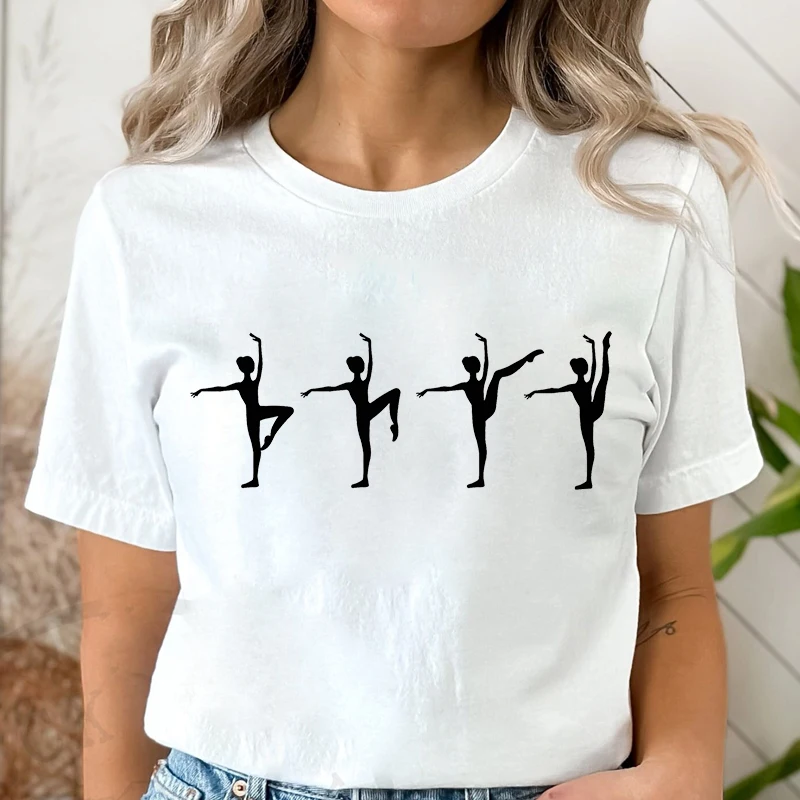 Camiseta Vintage para mujer, camiseta con estampado de baile a la moda para chica, camisetas de Ballet y baile, cuello redondo, manga corta, ropa femenina Harajuku de verano