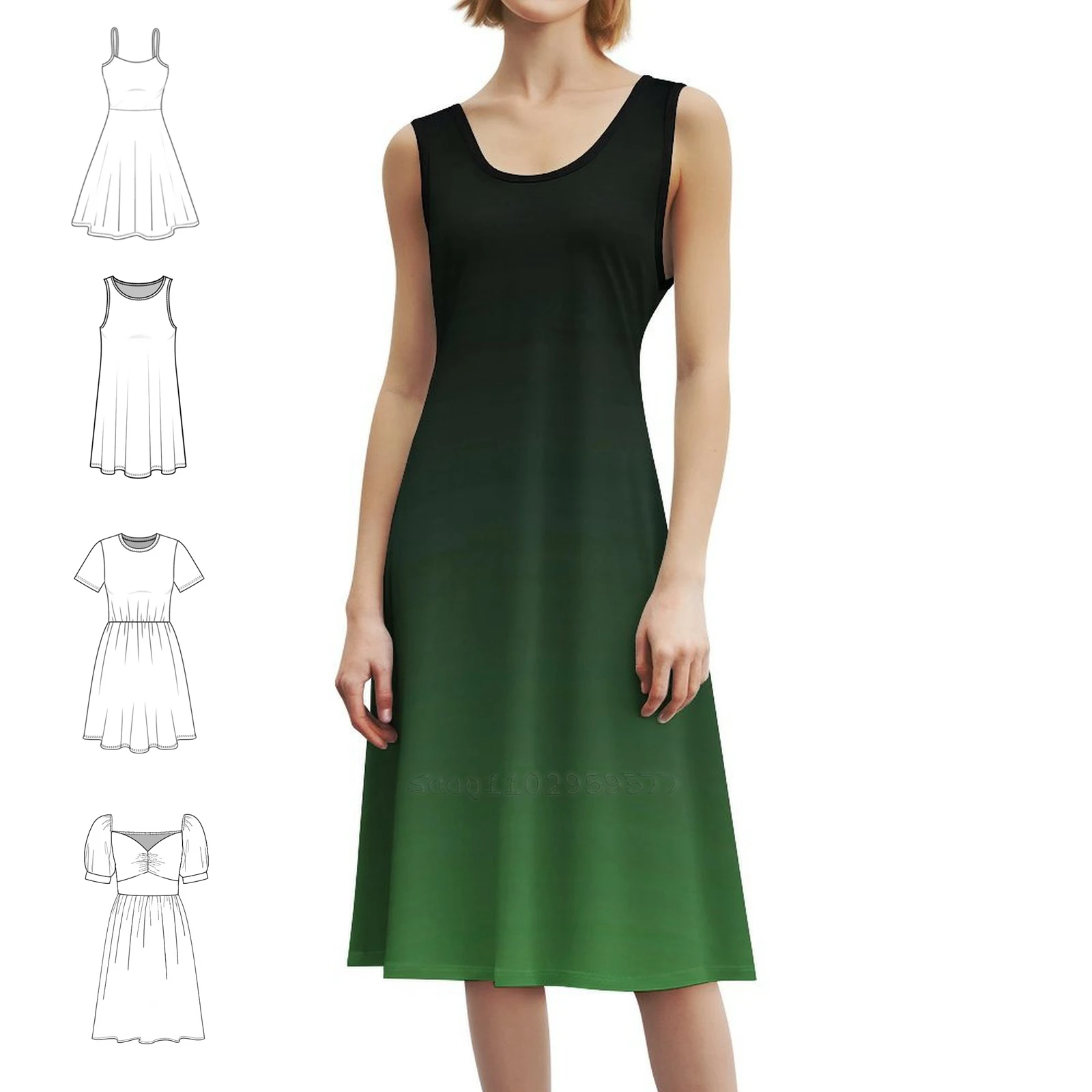 فستان قصير بنمط Preppy باللون الأخضر للنساء على شكل حرف A فستان كاجوال فضفاض مناسب للاستخدام اليومي أخضر متدرج بألوان بسيطة للفتيات #3