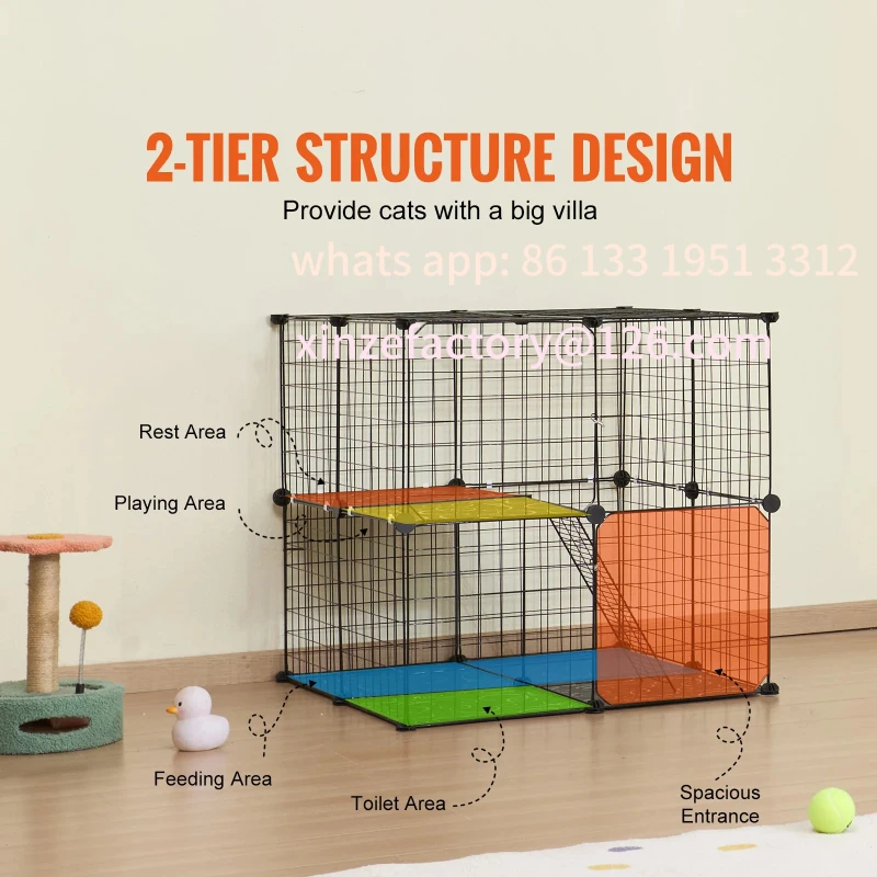 

Customizable Large Cat Cage DIY Detachable Metal Wire Cat Enclosure, with Ramp Ladder Adjustable Resting Platform