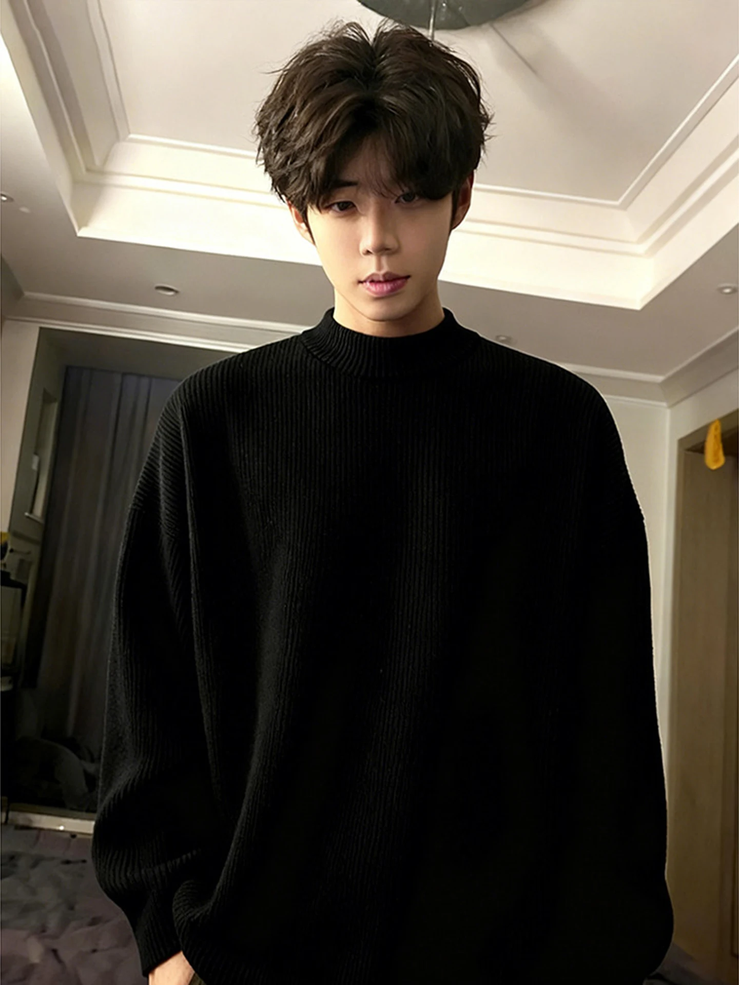 

Мужская трикотажная футболка Cleanfit с начесом, круглый вырез, теплая базовая одежда, топ для зимы, комфортная, повседневная, с высоким воротом