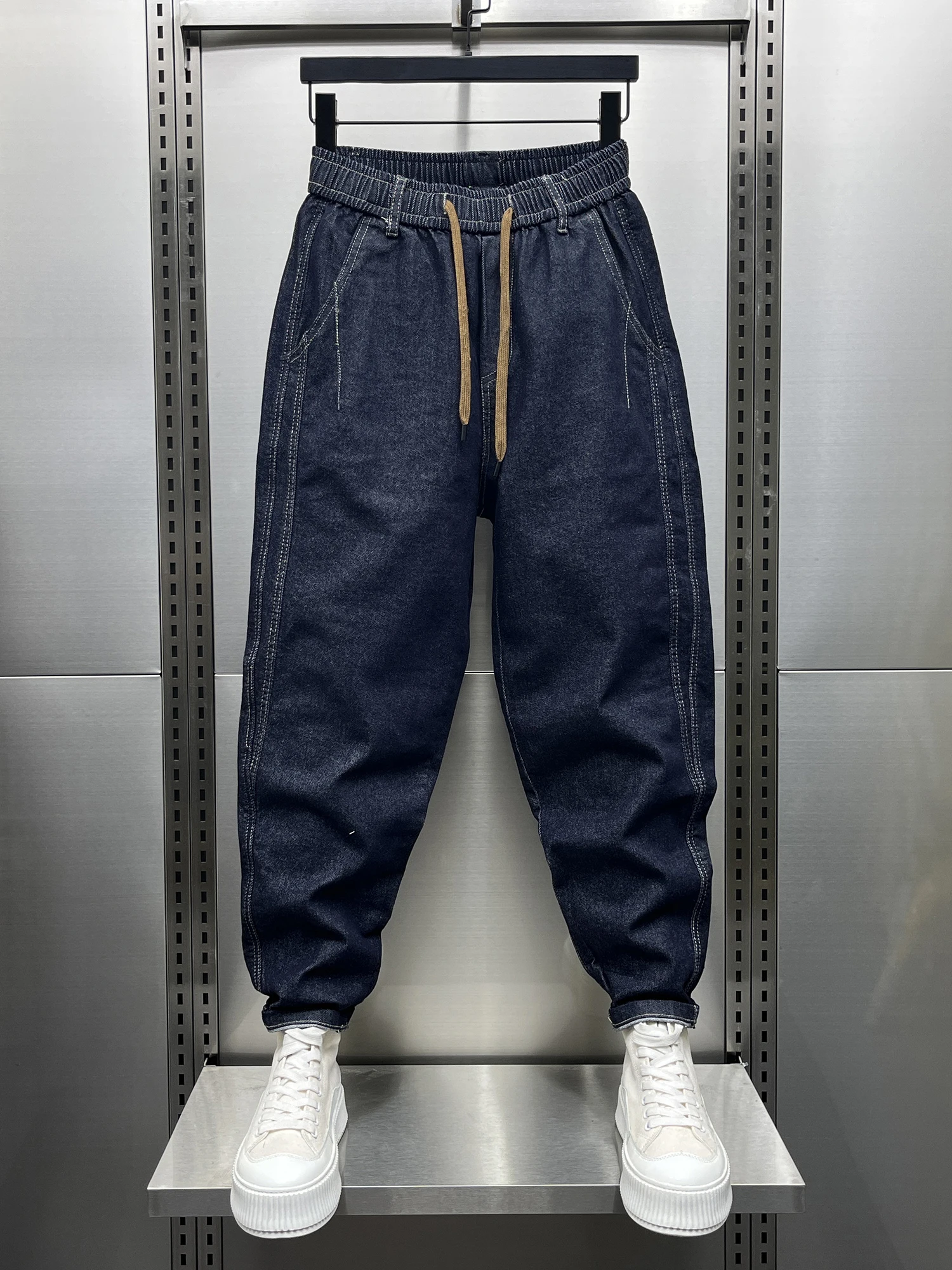 

Men's Autumn Straight Leg Harem Jeans Trendy Brand Waist Corduroy Youth Fashion Casual Wear Resistant Stretch Denim Trousers
