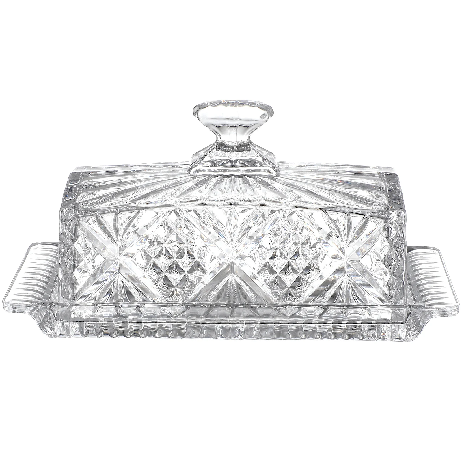 

1Pcs Glass Butter Plate Rectangular Embossed Lid Food Container Household Tableware Storage Butter Plate