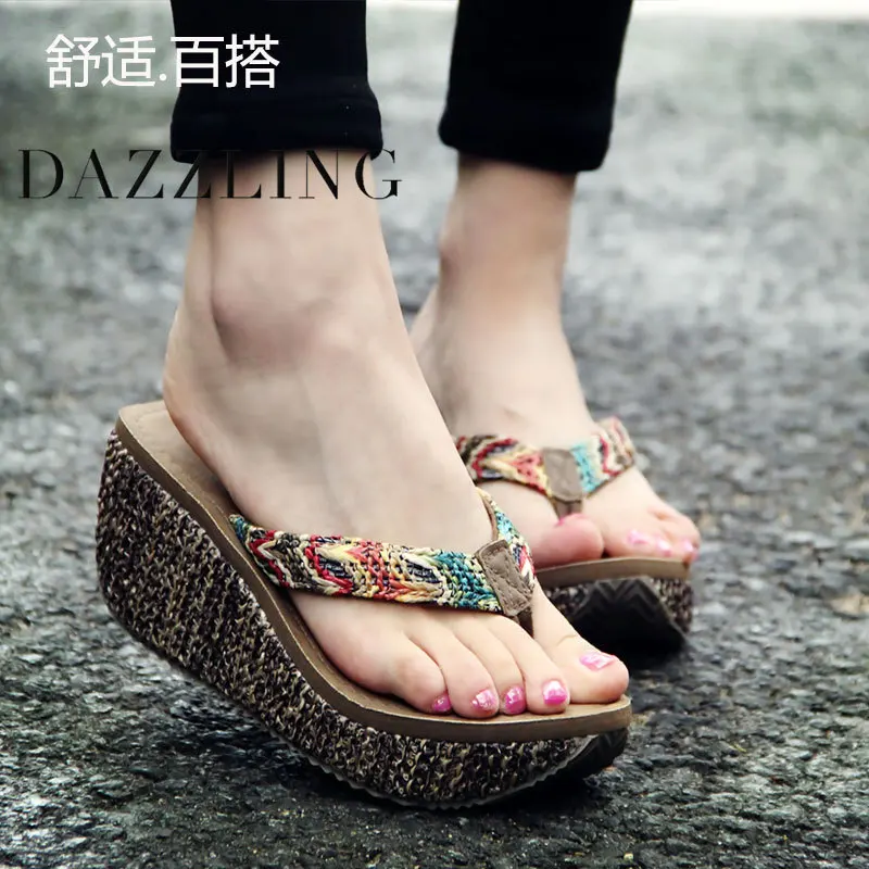 

Beach Holiday Thick Platform Wedge Flip Flops Beach Shoes Women's Slipper Women's Summer Thick Soled Beach Antiskid Sandal
