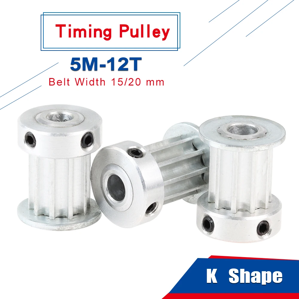 5M 12T Timing Pulley Inner Bore 5/6/6.35/8/10 mm Aluminum Belt pulley Circular Arc Tooth For 5M Rubber Belt Width 15/20/25 mm