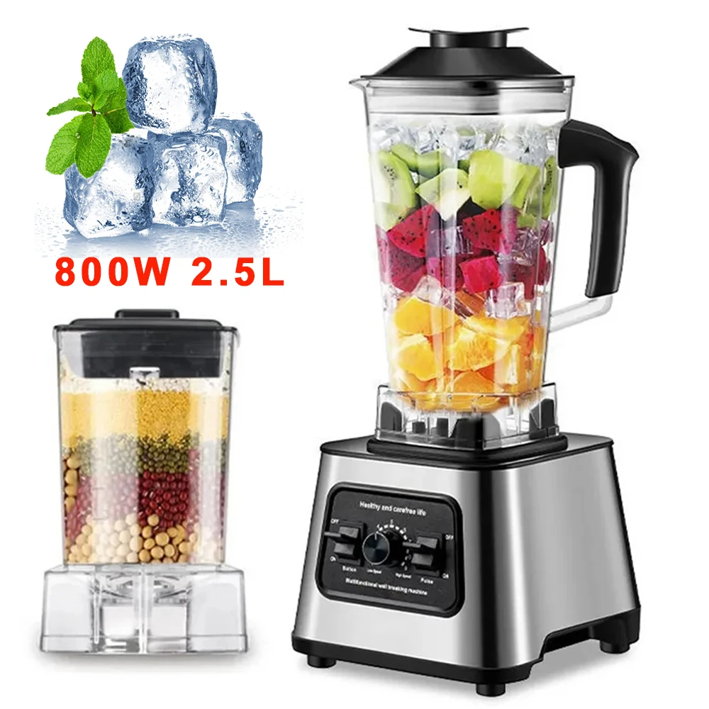 Licuadora de vidrio 2 en 1 portátil de 800W de alta potencia, sin BPA, con recipiente de 2.5L, procesador de alimentos ideal para batidos y jugos.