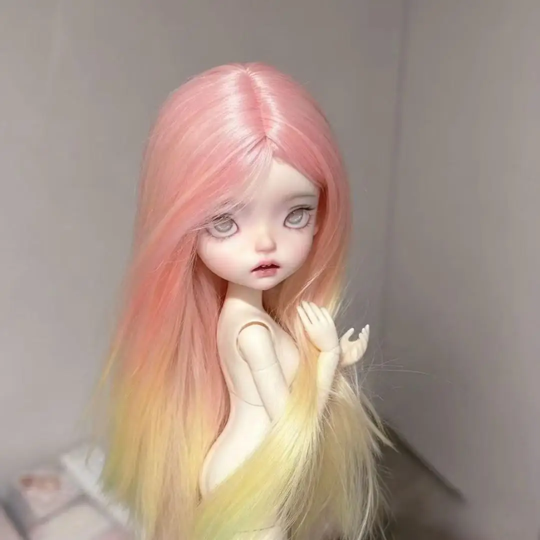 1/3 1/4 1/6 BJD Doll Wig Accessories Anime Girl Pink Yellow Gradient Long Hair For BJD Doll Cosplay DIY Dress Up Basic Wig Base