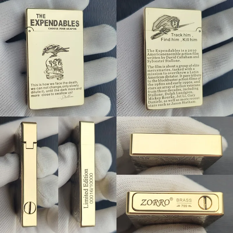 ZORRO Ultra-thin 799 Kerosine Grinding Wheel Lighter, Vintage Carved Brass Grinding Wheel Lighter, Men's High-end Gift