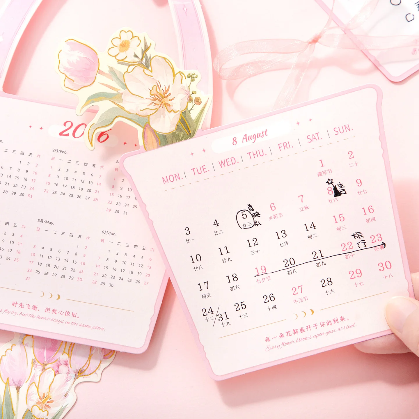 1PC 2026 Flower Wooden Desk Calendar With Memo Notes To Do List Tabletop Schedule Monthly Calendar For Home Office School
