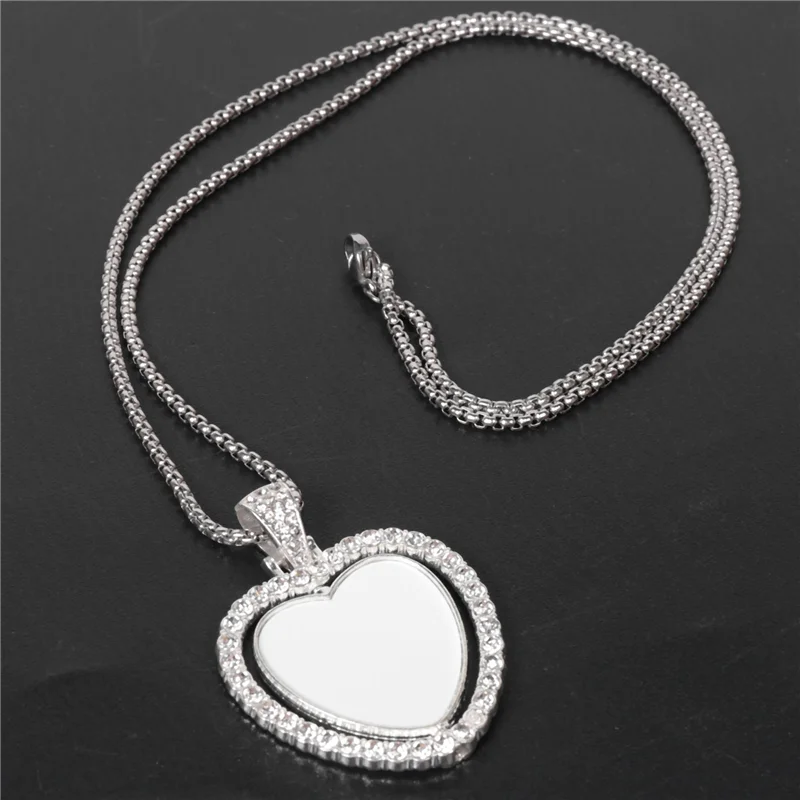 

AT21-48Pcs Sublimation Rhinestone Trays Pendant Set, 12 Blank Bezel Trays, 12 Pcs Chains With 24 Discs, Heart Style