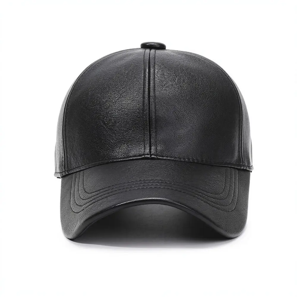 Outdoor Warm Leather Cap Men Winter Fleece Lined Baseball Hat Adjustable PU Leather Solid Color Casual Daily Golf Hats view 6
